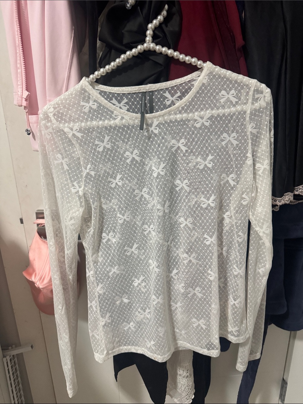 Beautiful Anthropology Sheer Bow-Lace Long Sleeve Top - White
